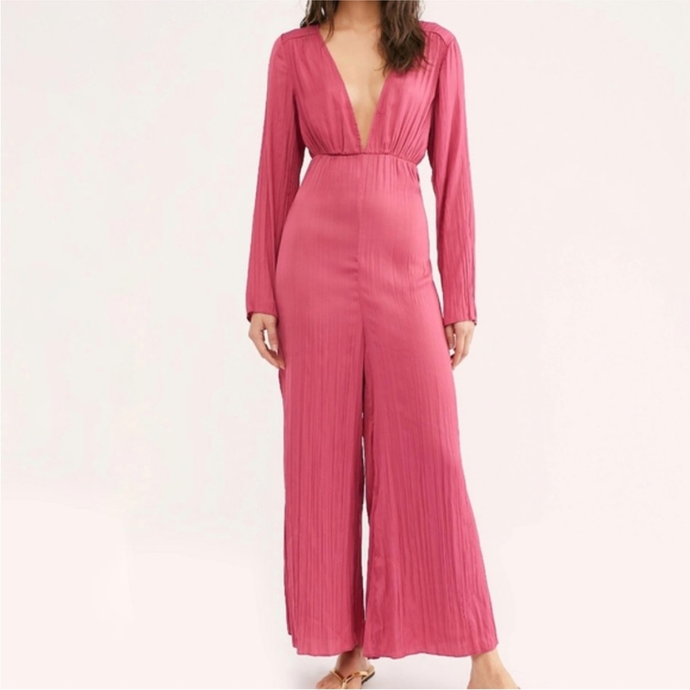 NWT Free People Larina Long Sleeve Jumpsuit in Pink Size 4